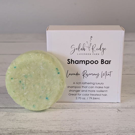 Shampoo bar with packaging on a wooden surface